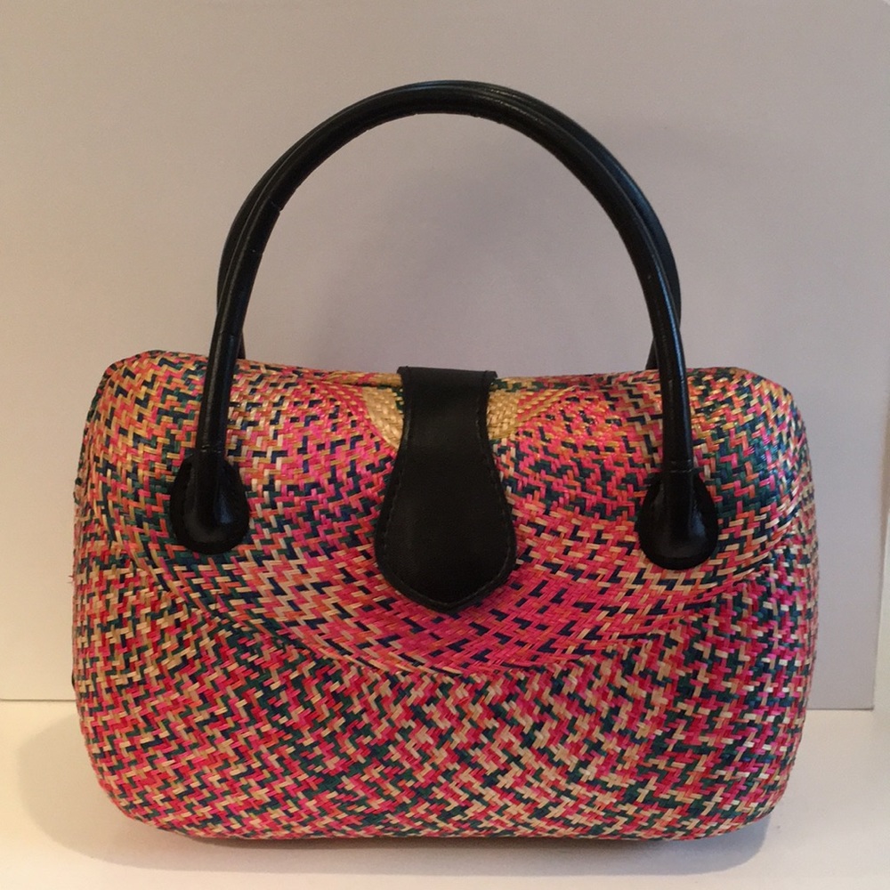 Beautiful colorful woven straw purse